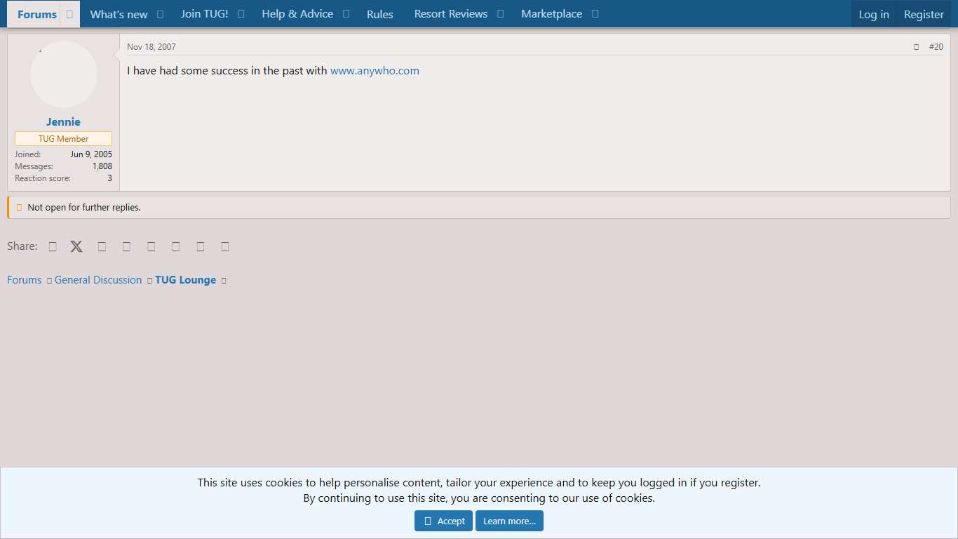 finding persons address Timeshare Users Group Online Owner Forums