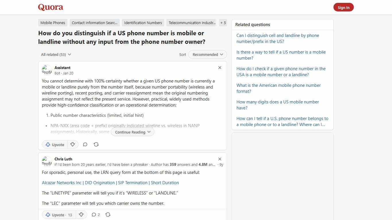 How to distinguish if a US phone number is mobile or landline without any input from the phone number owner - Quora